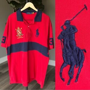 Men’s Ralph Lauren Big Pony Vintage Polo Summer Classic Crest Gold Navy Red